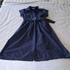 Chic Navy Belted Midi Dress